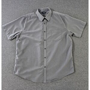 Croft & Barrow Mens XL Short Sleeve Button Down Shirt Grey Grid Pattern Pocket